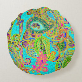 Melange Paisley in Turquoise en Green Rond Kussen