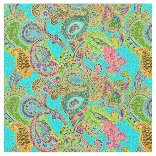 Melange Paisley in Turquoise en Green Stof (Close Up)