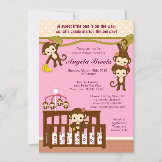 Melanie Monkey Baby Shower-uitnodigingen Kaart (Voorkant)