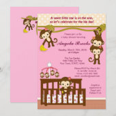 Melanie Monkey Baby Shower-uitnodigingen Kaart (Voorkant / Achterkant)