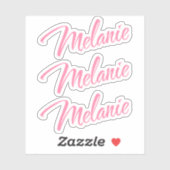 Melanie noemt roze decoratieve cursieve x3 sticker (Vel)