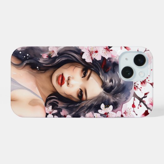 Melanie Sakura Cherry Blossom Meisje iPhone 15 Case (Achterkant horizontaal)
