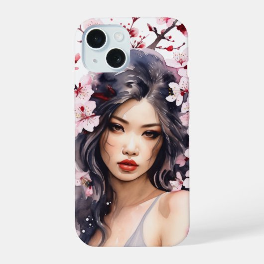 Melanie Sakura Cherry Blossom Meisje iPhone 15 Case (Achterkant)