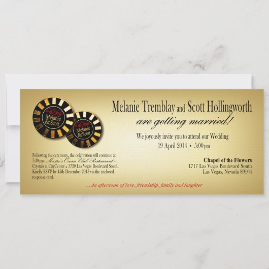 Melanie & Scott Las Vegas Rood Zwart Goud LINNEN Kaart (Achterkant)