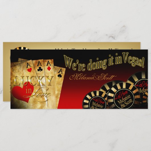 Melanie & Scott Las Vegas Rood Zwart Goud LINNEN Kaart (Voorkant / Achterkant)