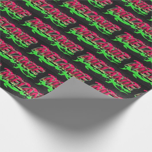 Melanie Vorname Name Graffiti red green Cadeaupapier (Hoek)