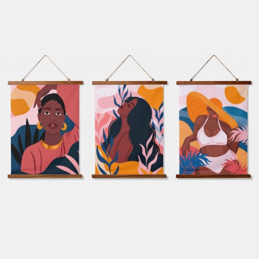 Melanin Beauty Wood Topped Wall Tapestry Hangend Wandkleed (Driedubbel)