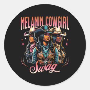 Melanin Cowgirl Swag Westerne Stijl Zwart Geschied Ronde Sticker