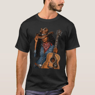 Melanin Cowgirl Western Laarzen Gitaar Rodeo Muzie T-shirt