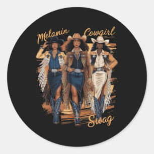 Melanin Cowgirls Afrikaanse Melanine Cowgirl Swag Ronde Sticker