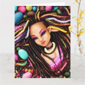 Melanin Easter Egg Rainbow Spring Sista Girl Kaart (Gele Bloem)