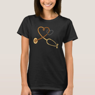 Melanin Heart Stethoscope Black History Month RN L T-shirt