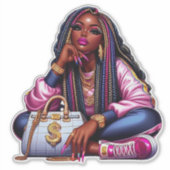 Melanin Hustler Afro-Amerikaanse hiphopvrouw Sticker (Voorkant)
