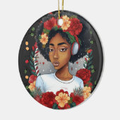 Melanin Kerstwinter Zwart meisje Magic Sista Keramisch Ornament (Links)