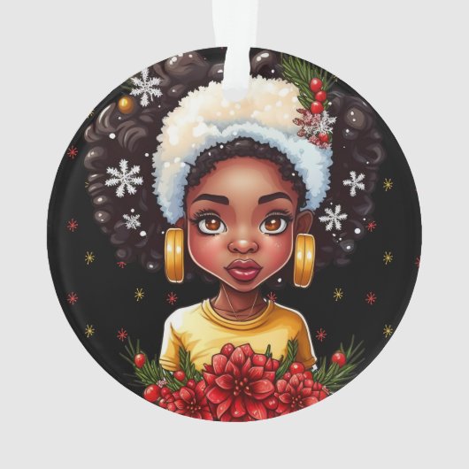 Melanin Kerstwinter Zwart meisje Magic Sista Ornament (achterkant)