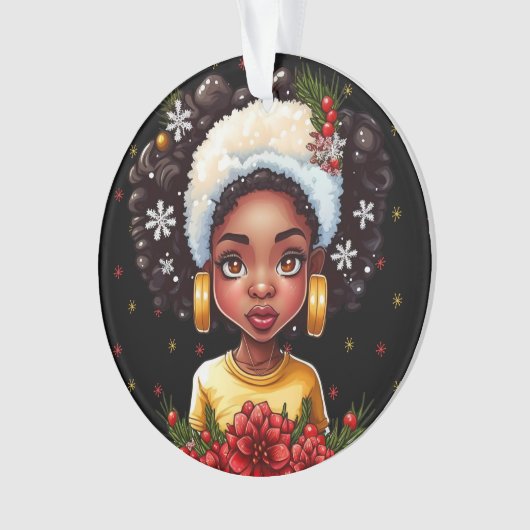 Melanin Kerstwinter Zwart meisje Magic Sista Ornament (voorkant)