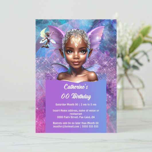 Melanin pixie fairy wings meisje prinses kaart (Staand voorkant)