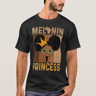 Melanin Princess African American Afro Puff Black T-shirt