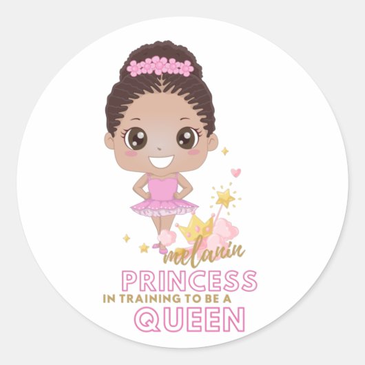Melanin Princess Training to be Queen Ballerina Ronde Sticker (Voorkant)