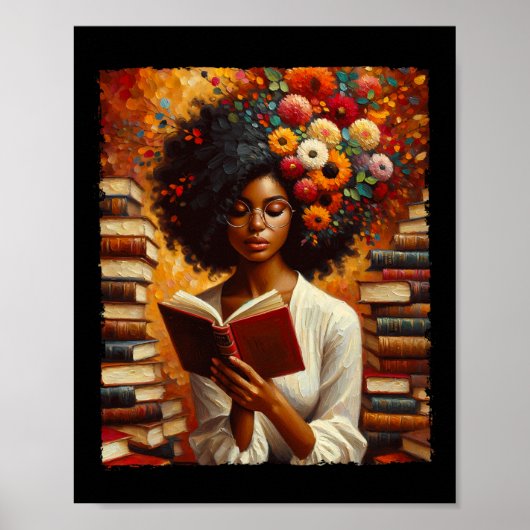 Melanin Queen Afro Vrouwen Opgeleide Leesboek Zwar Poster (Voorkant)