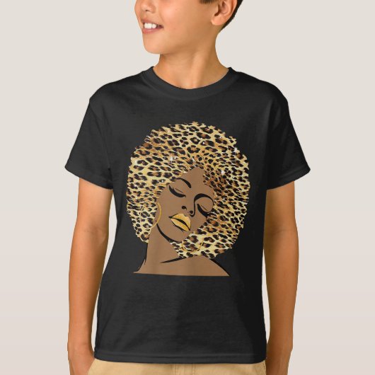 Melanin Queen Leopard Afro Hair African American B T-shirt (Voorkant)