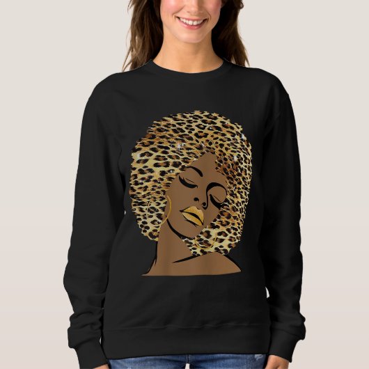 Melanin Queen Leopard Afro Hair African American B Trui (Voorkant)