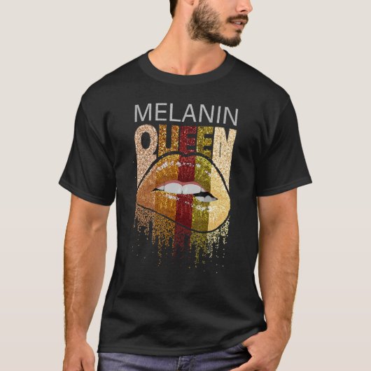 Melanin Queen Pride Afro Brown Lip Black History M T-shirt (Voorkant)