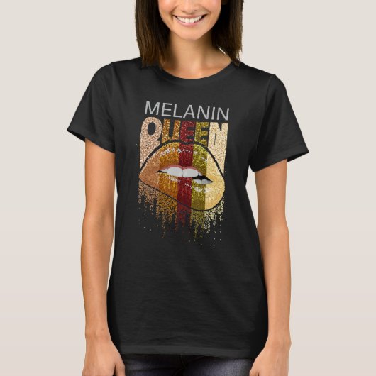 Melanin Queen Pride Afro Brown Lip Black History M T-shirt (Voorkant)