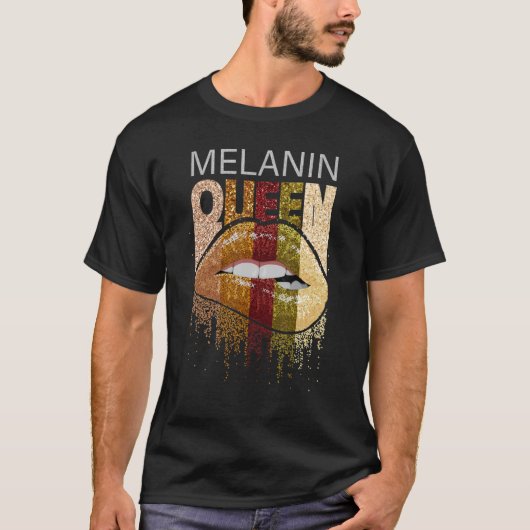Melanin Queen Pride Afro Brown Lip Black History T-shirt (Voorkant)