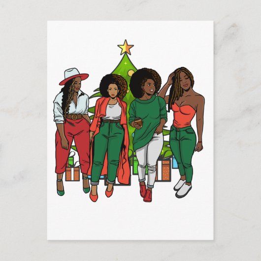 Melanin Sistas Kerstboom & Cadeaus Zwart Meisjes Briefkaart (Voorkant)