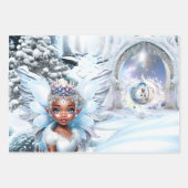 Melanin sprookjesachtige trio koets wintersneeuw inpakpapier vel (Voorkant 2)