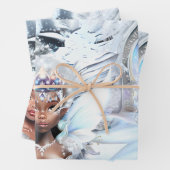 Melanin sprookjesachtige trio koets wintersneeuw inpakpapier vel (In situ)