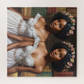 Melanin Twin Sisters Gemini Bibliotheek Kunst Legpuzzel (Horizontaal)