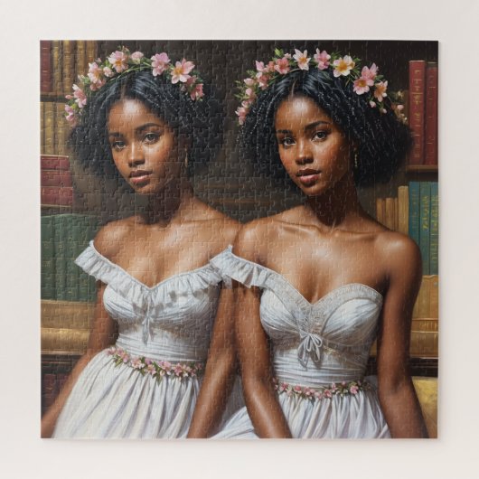 Melanin Twin Sisters Gemini Bibliotheek Kunst Legpuzzel (Verticaal)