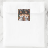 Melanin Twin Sisters in Bibliotheek Gemini Art Vierkante Sticker (Tas)