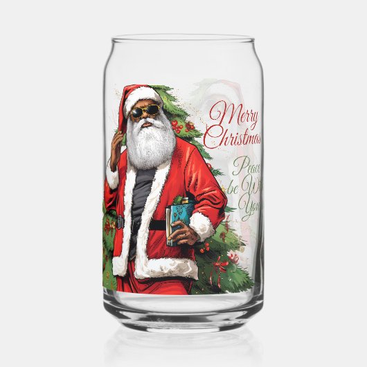 Melanin Vrolijk Kerstfeest 16 oz Can-Shaped Glass Blikvorm Glas (Voorkant)