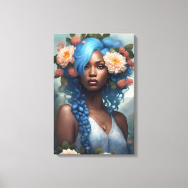 Melanine Blauwe Bloemgodin Canvas Afdruk