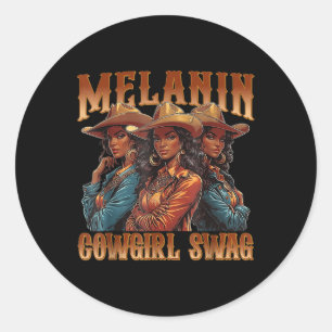 Melanine Cowgirls Swag Zwarte Geschiedenis Afrikaa Ronde Sticker