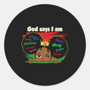Melanine Girl Peuter God Zegt Ik Ben Zwart Geschie Ronde Sticker