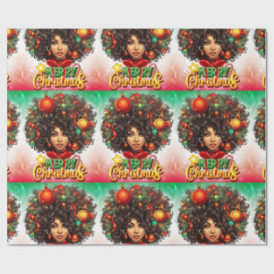 Melanine Kerst Zwarte Koningin Melanine Vrouw Kers Cadeaupapier