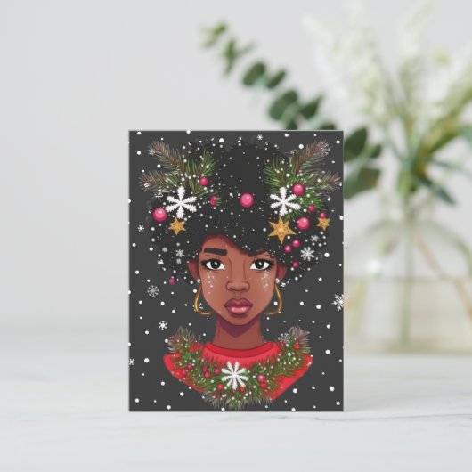 Melanine Kerstmis Magic Zwart Meisje Vrouw Sista Briefkaart (Staand voorkant)