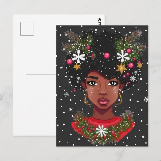 Melanine Kerstmis Magic Zwart Meisje Vrouw Sista Briefkaart (Voorkant / Achterkant)