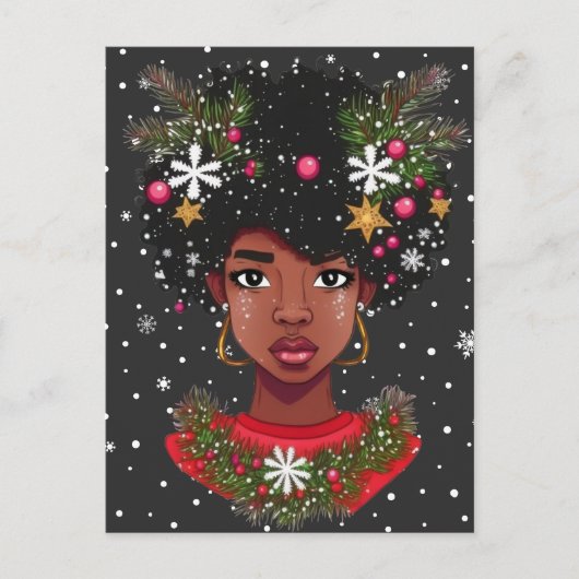 Melanine Kerstmis Magic Zwart Meisje Vrouw Sista Briefkaart (Voorkant)