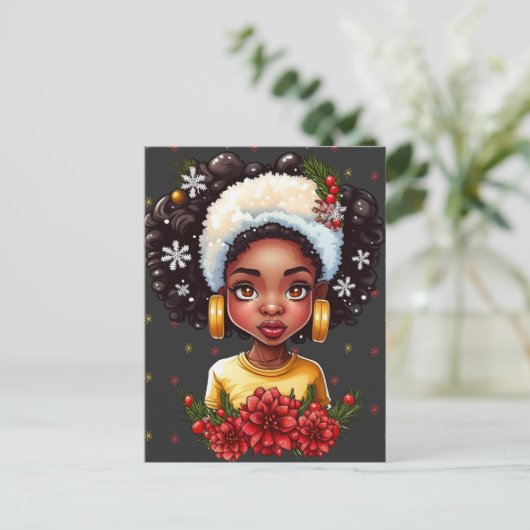 Melanine Kerstmis Magic Zwart Meisje Vrouw Sista Briefkaart (Staand voorkant)