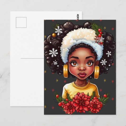 Melanine Kerstmis Magic Zwart Meisje Vrouw Sista Briefkaart (Voorkant / Achterkant)