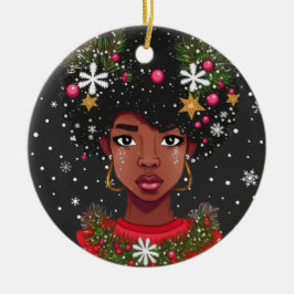 Melanine Kerstmis Magic Zwart Meisje Vrouw Sista Keramisch Ornament
