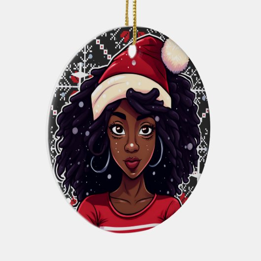 Melanine Kerstmis Magic Zwart Meisje Vrouw Sista Keramisch Ornament (Rechts)