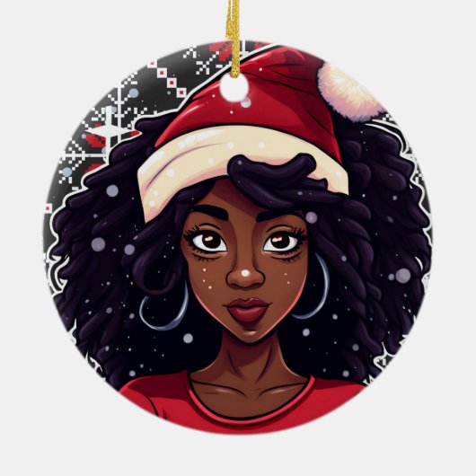 Melanine Kerstmis Magic Zwart Meisje Vrouw Sista Keramisch Ornament (Achterkant)