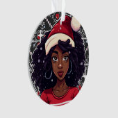 Melanine Kerstmis Magic Zwart Meisje Vrouw Sista Ornament (voorkant)