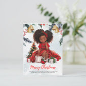 Melanine Kerstmis Zwart Meisje Magic Xmas Magic Fu Feestdagenkaart (Staand voorkant)